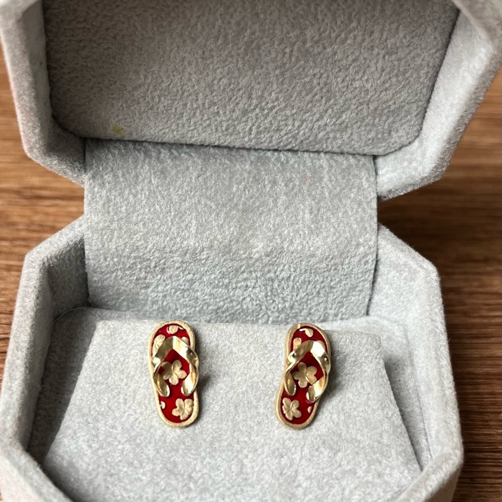 Gold and Red Flip-Flop Earrings